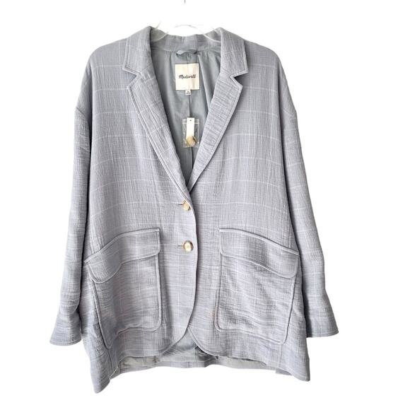 Madewell NWTs Larsen Relaxed Blue Blazer Linen Cotton size XL Boyfriend - Picture 3 of 11